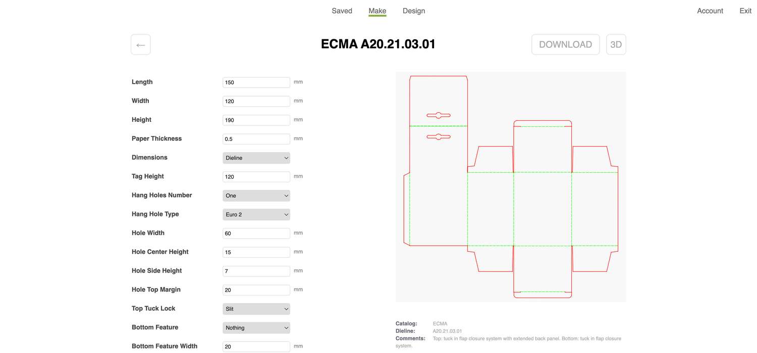 Online dieline generator