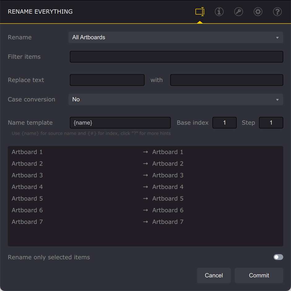 Rename Everything window of Ai Toolbox