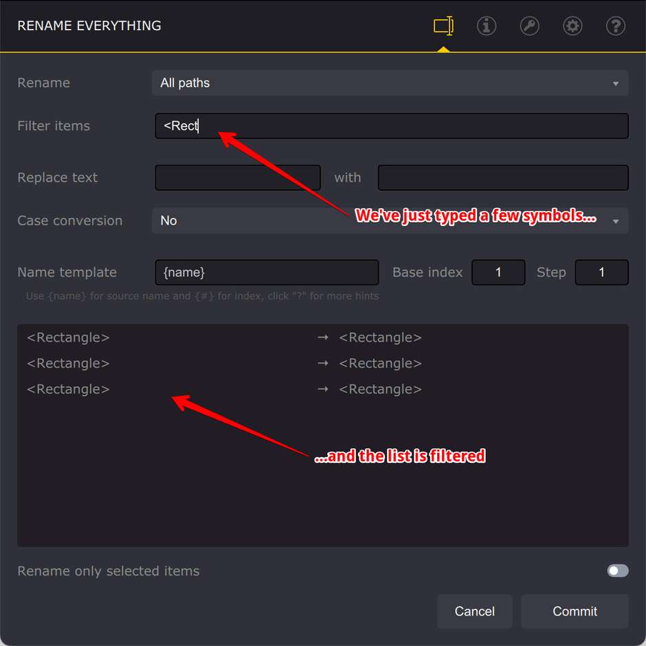 Filtering paths for renaming in Ai Toolbox