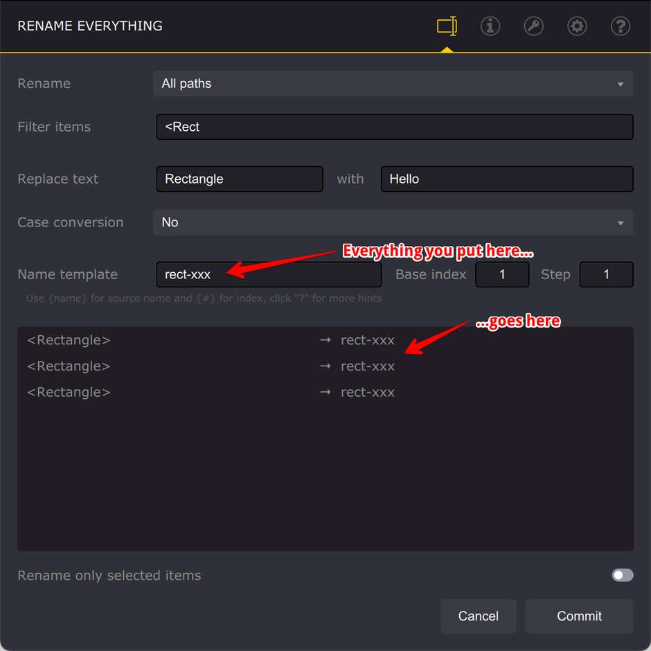 Using name template for renaming in Ai Toolbox