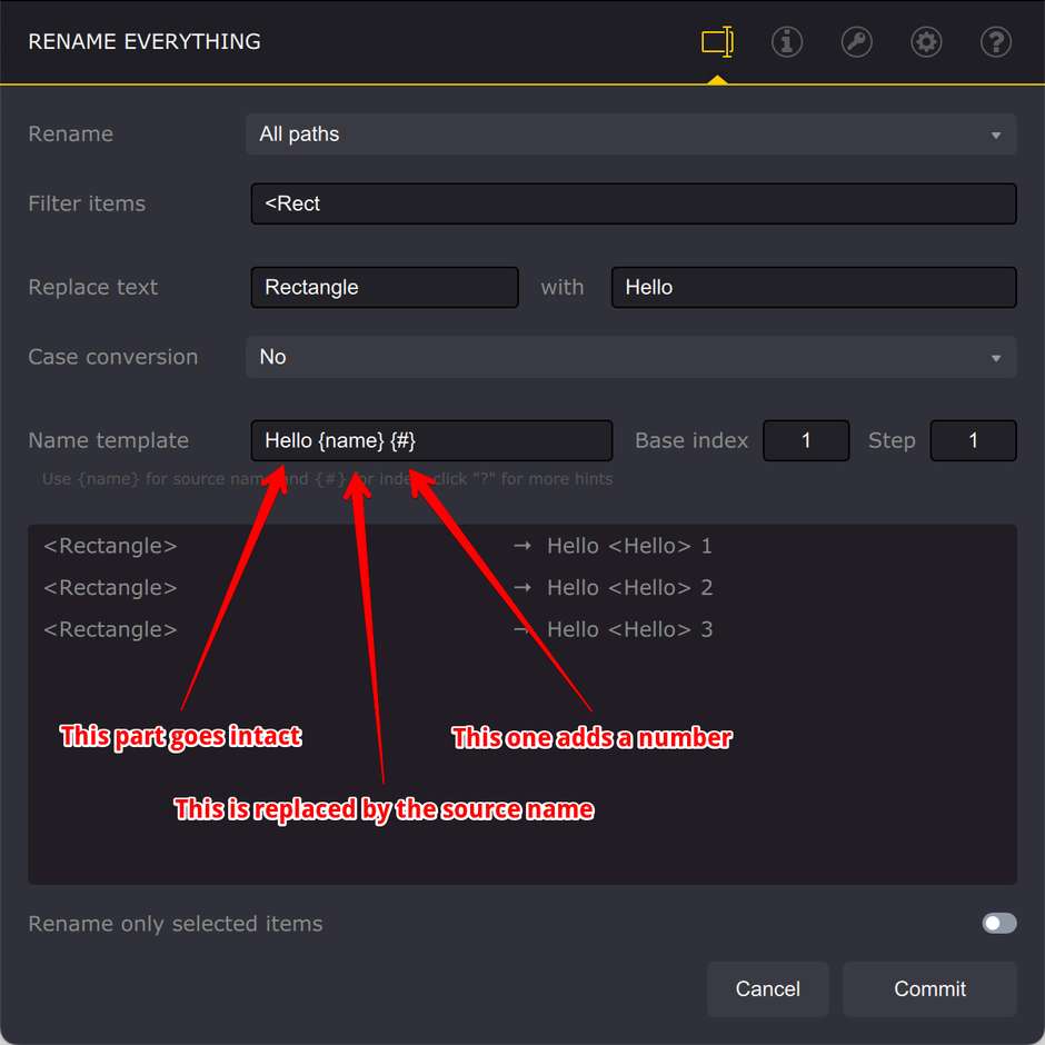 Using source element name as a part of the new name in Ai Toolbox