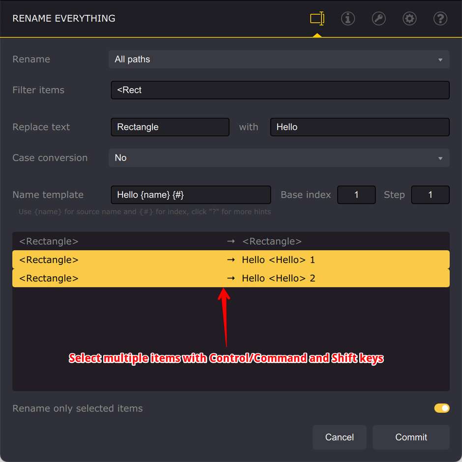 Renaming multiple items in Ai Toolbox