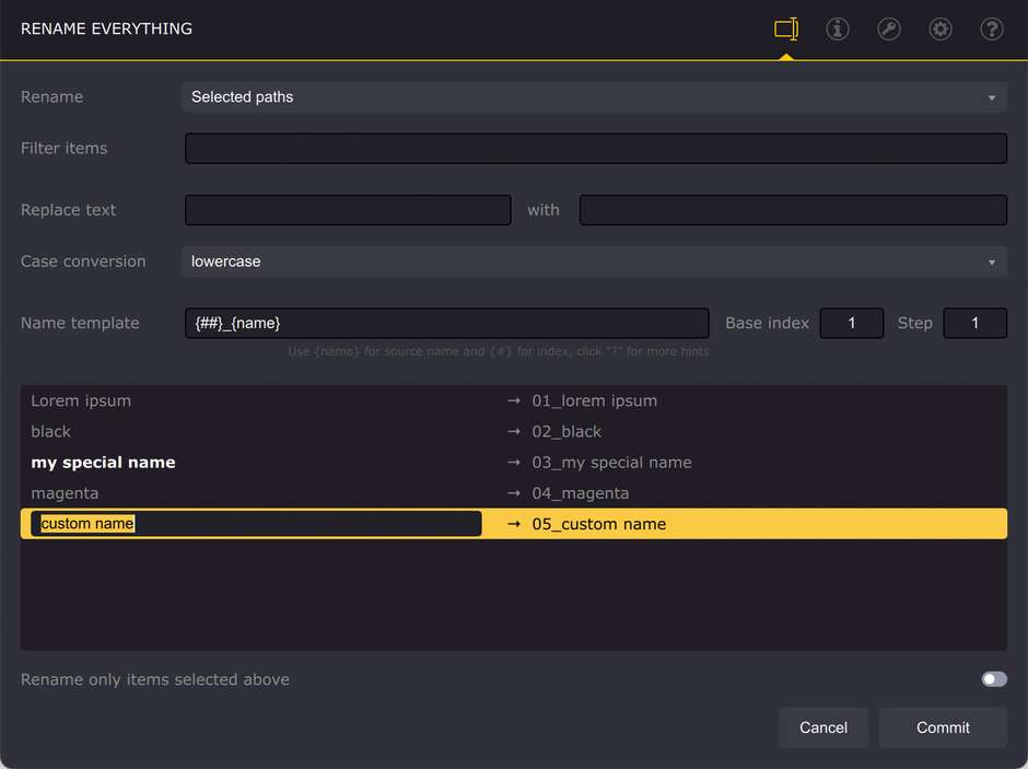 Manual rename mode in Ai Toolbox