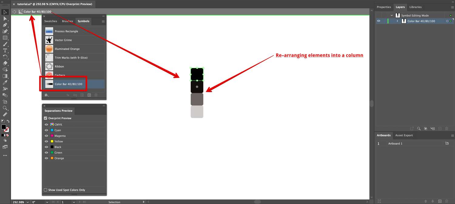 Editing color bar symbol to display a column of shades