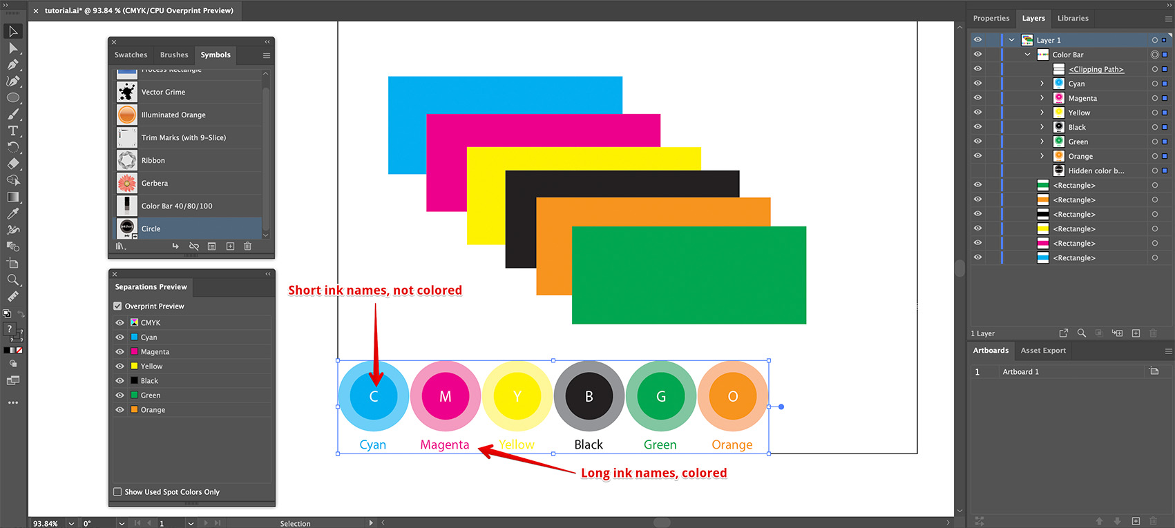 Displaying ink names in color bars