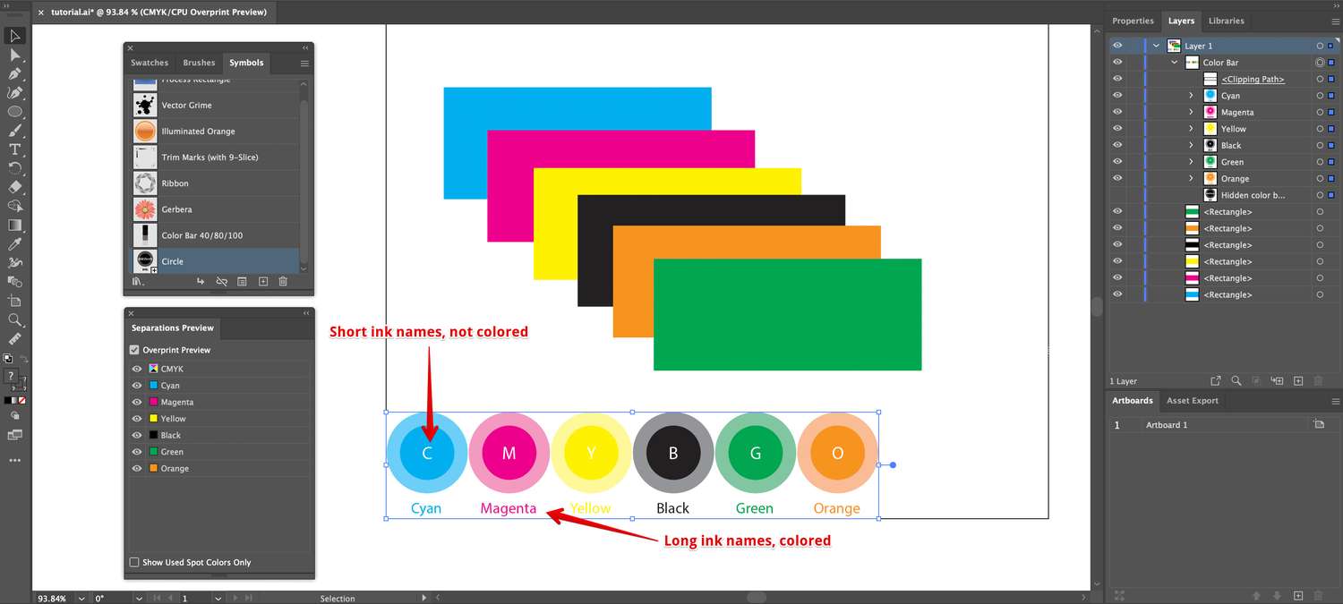 Displaying ink names in color bars