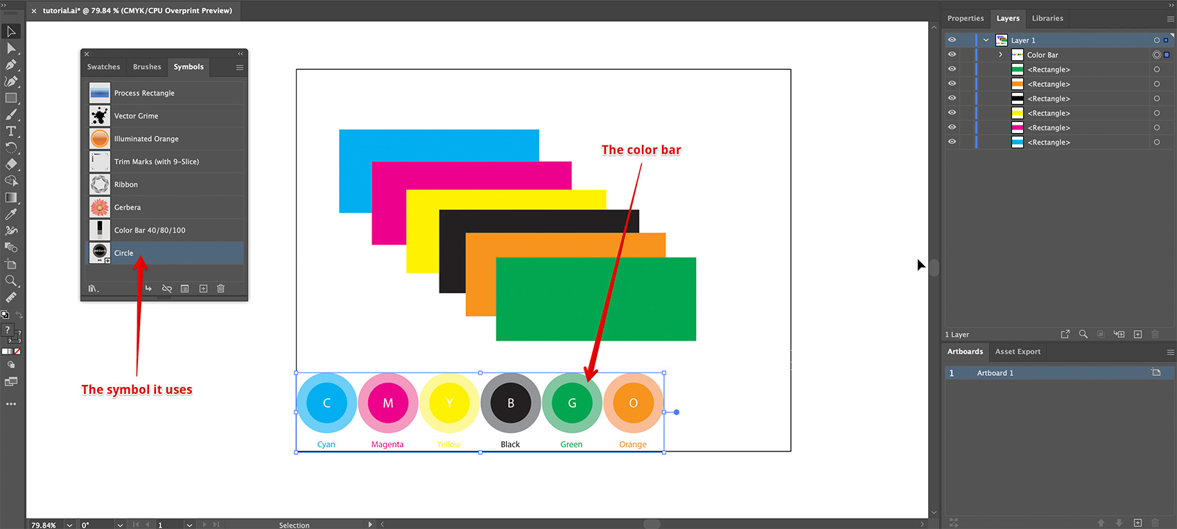 A project with a color bar with the symbol is still there