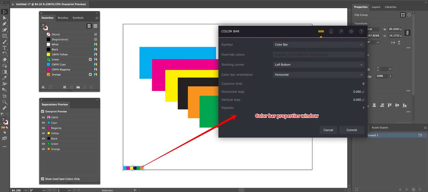 Color bar parameters window