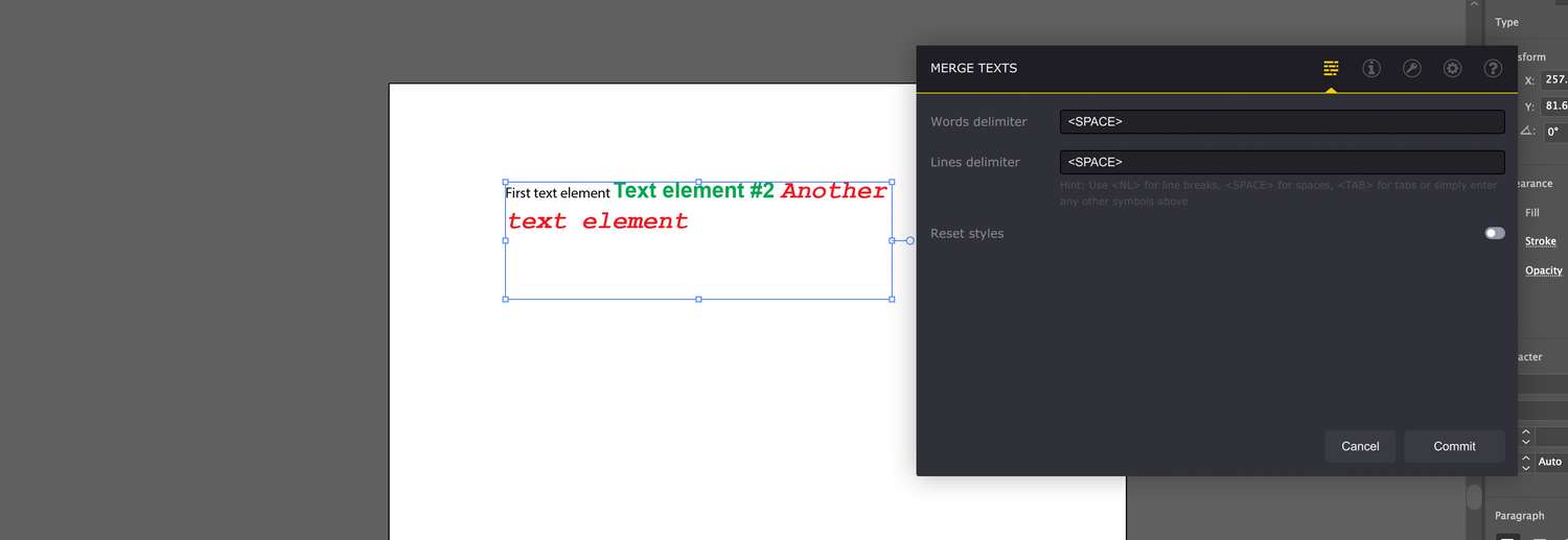 Merging multiple text lines into one