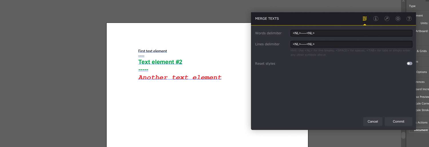 Adding more text to words and lines delimiters