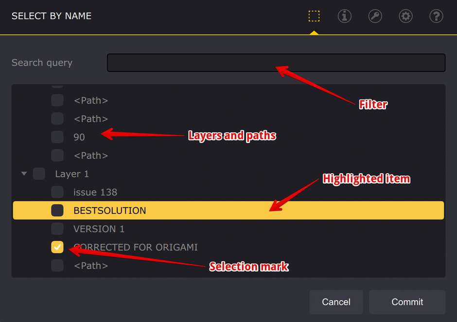 Select by name window of Ai Toolbox