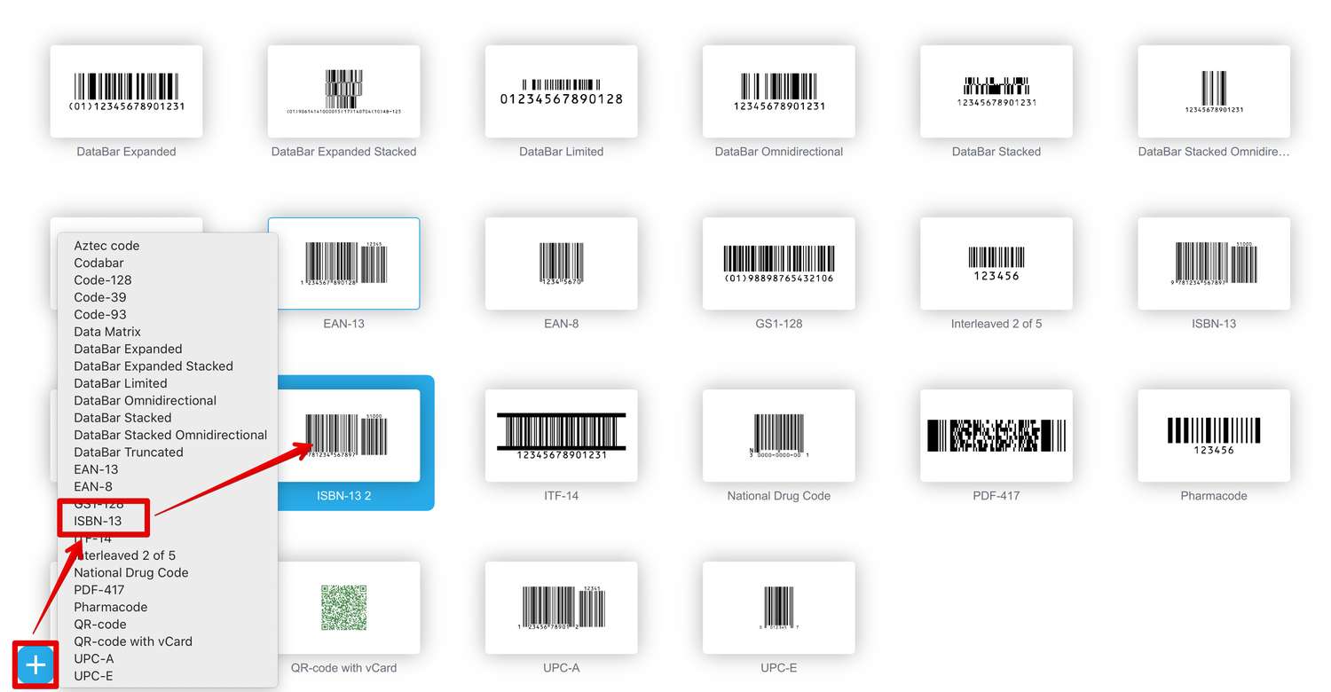 Clicking the ISBN item in the popup menu creates a new ISBN barcode
