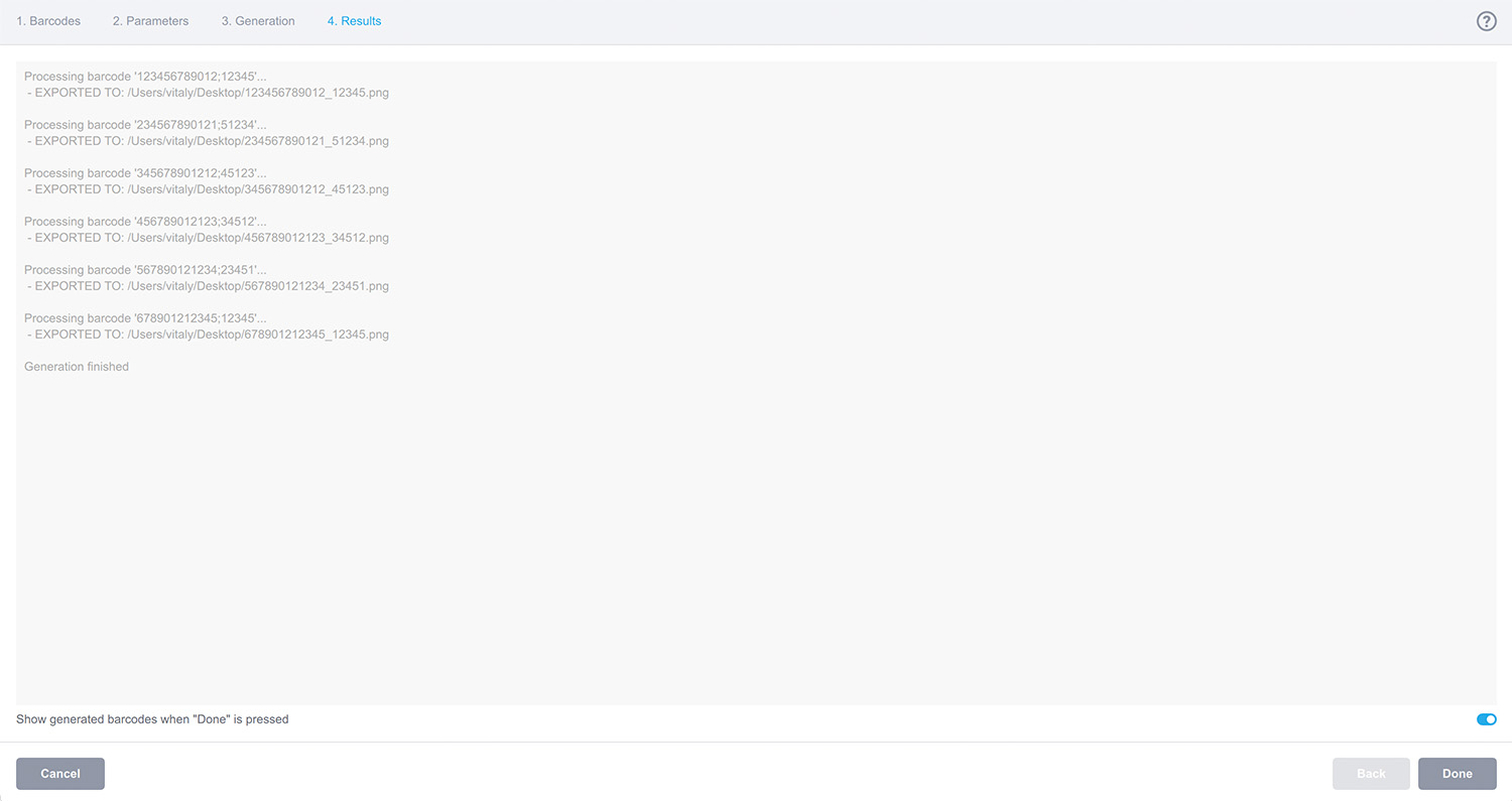 You will see the barcode generation log once the batch processing is done