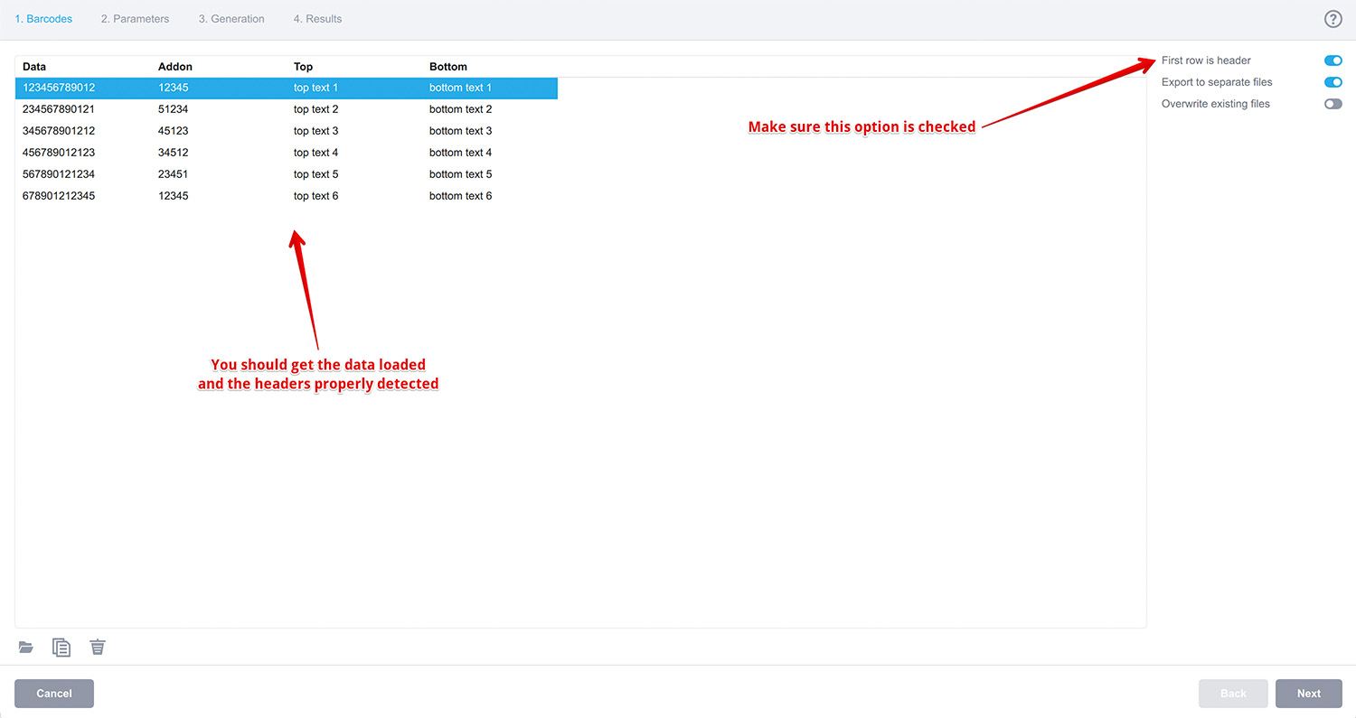 Source Excel file is loaded to Barcode