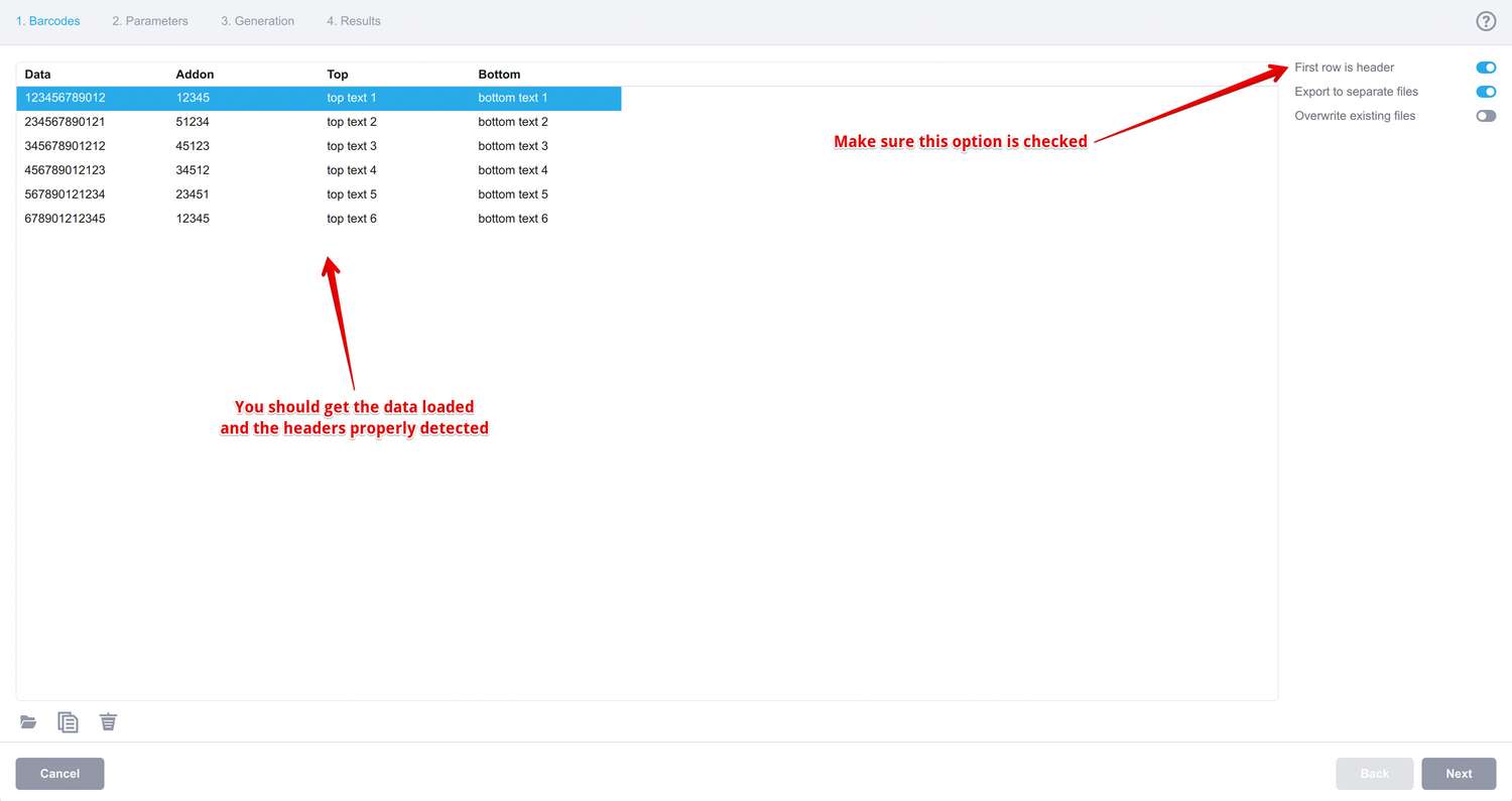 Source Excel file is loaded to Barcode