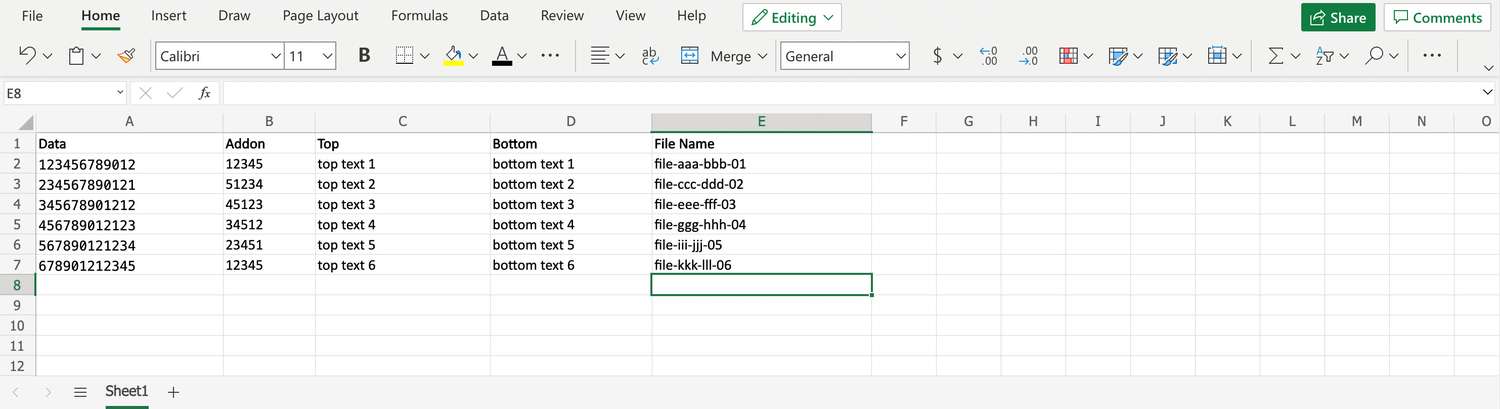 Source Excel file with file name variable added