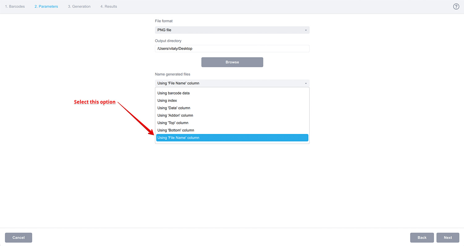 Using data column for naming files