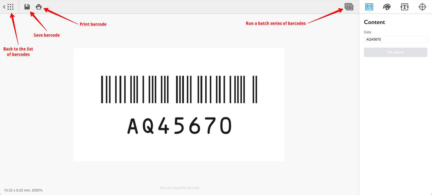 Barcode export options for BC412