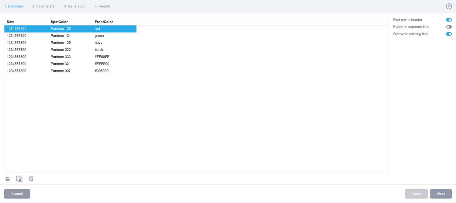 Importing batch data with colors