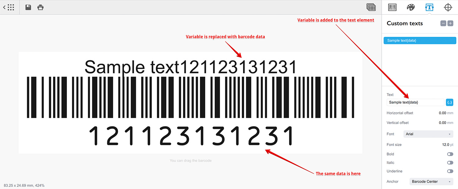 Variable added to the custom text element