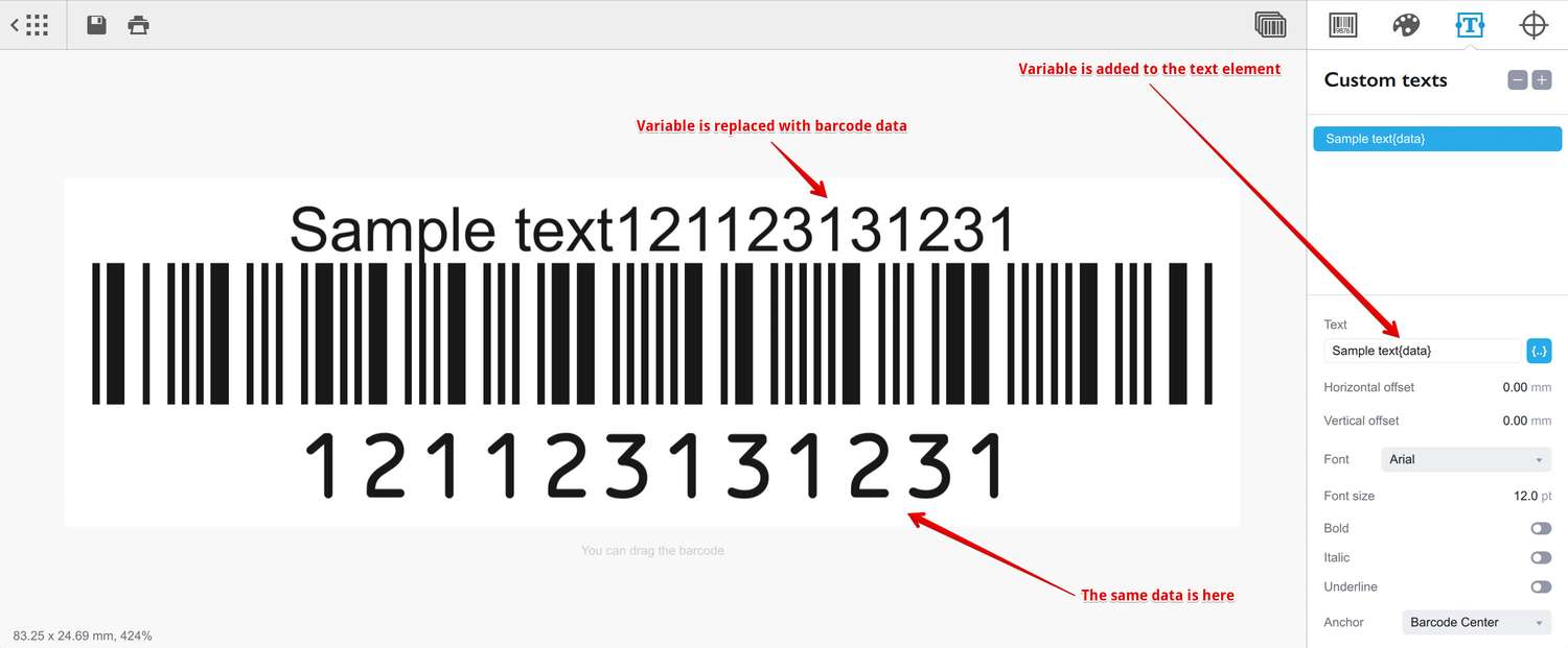 Variable added to the custom text element