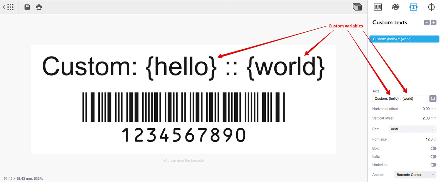 Using custom variables in texts