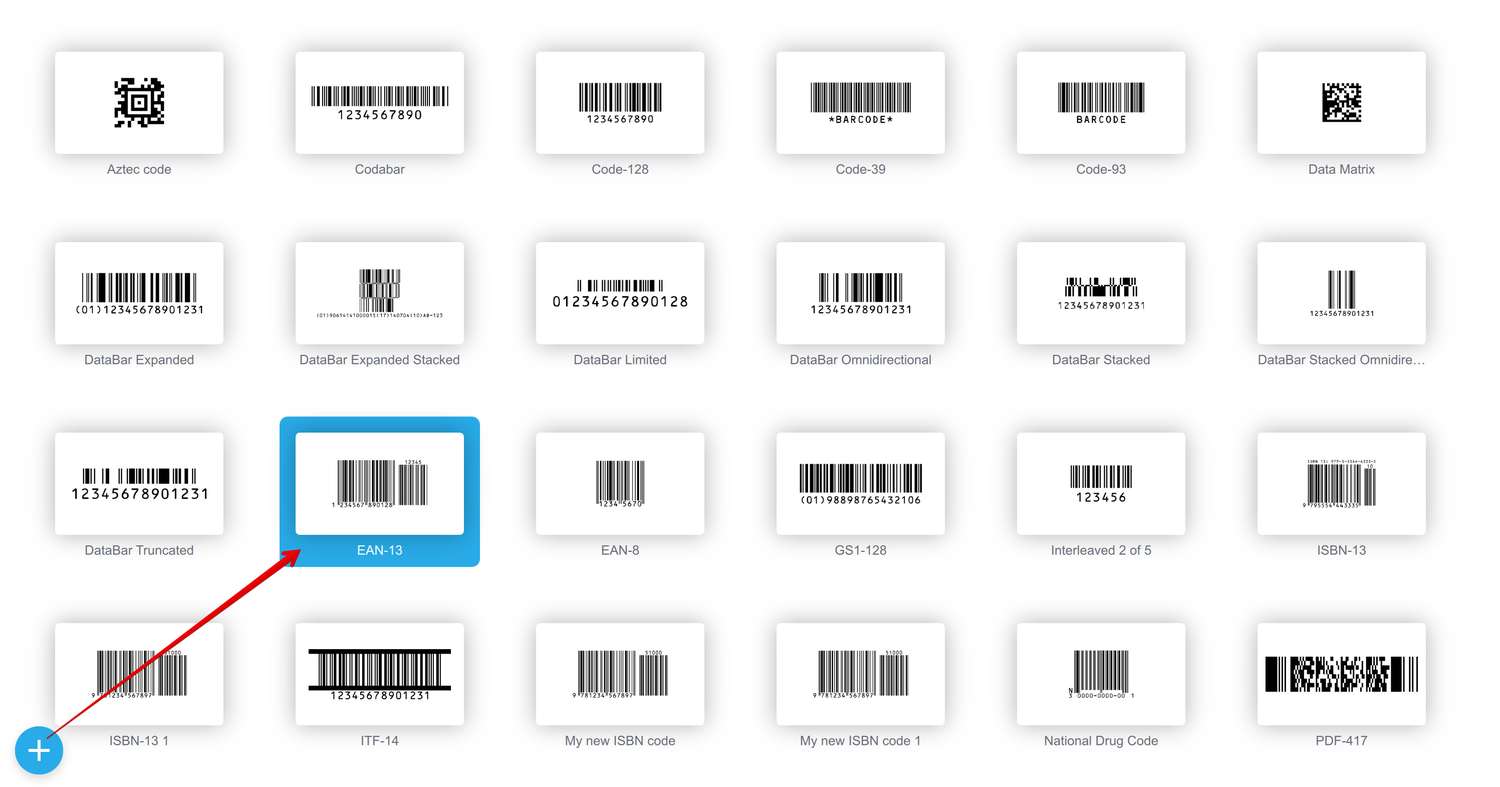 Create a new EAN-13 barcode if needed and select it