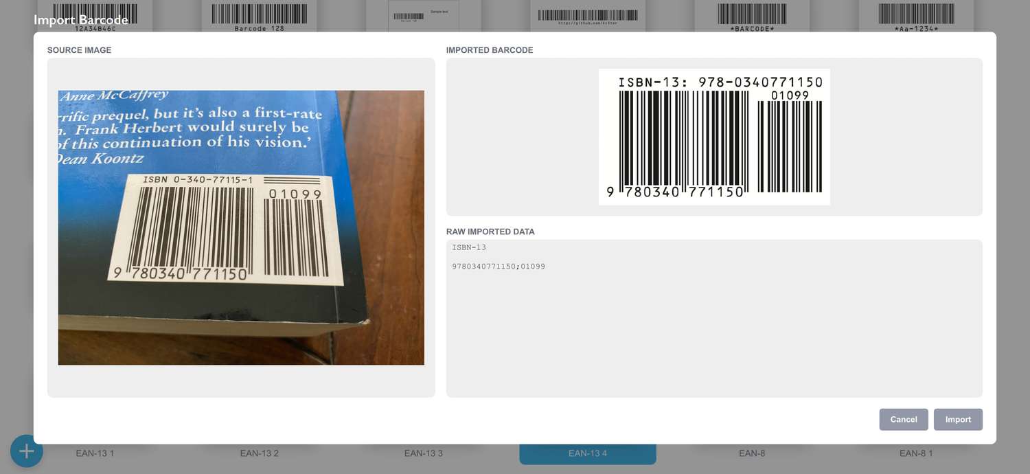 Importing ISBN-13 barcodes with addon