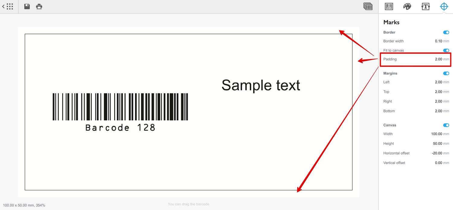 Moving border inside the canvas using the padding option