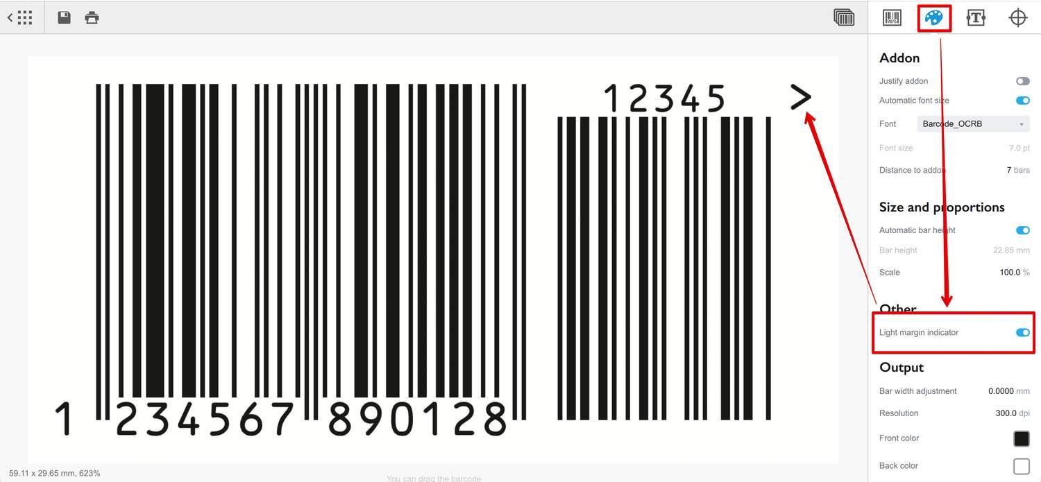 Adding light margin indicator to EAN-13 barcode