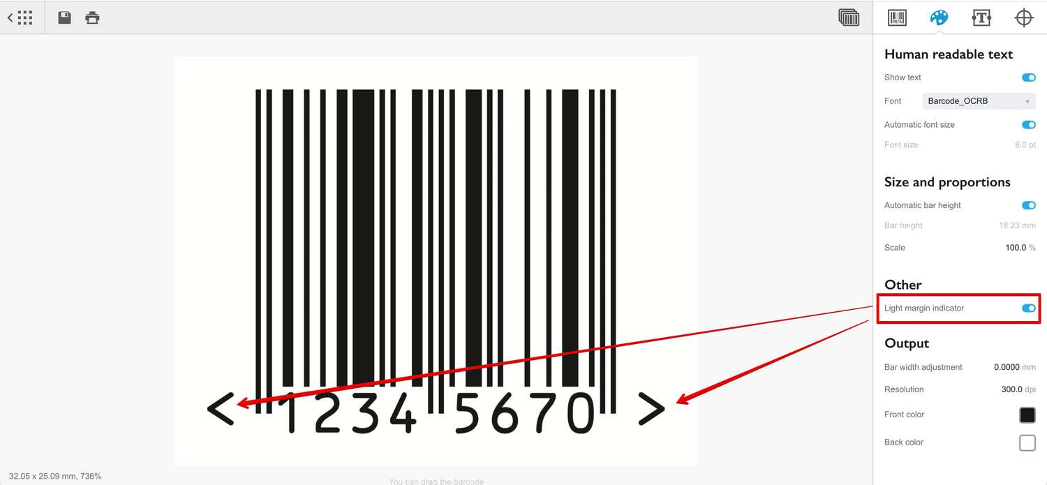 EAN-8 barcode has light margin indicators on both sides