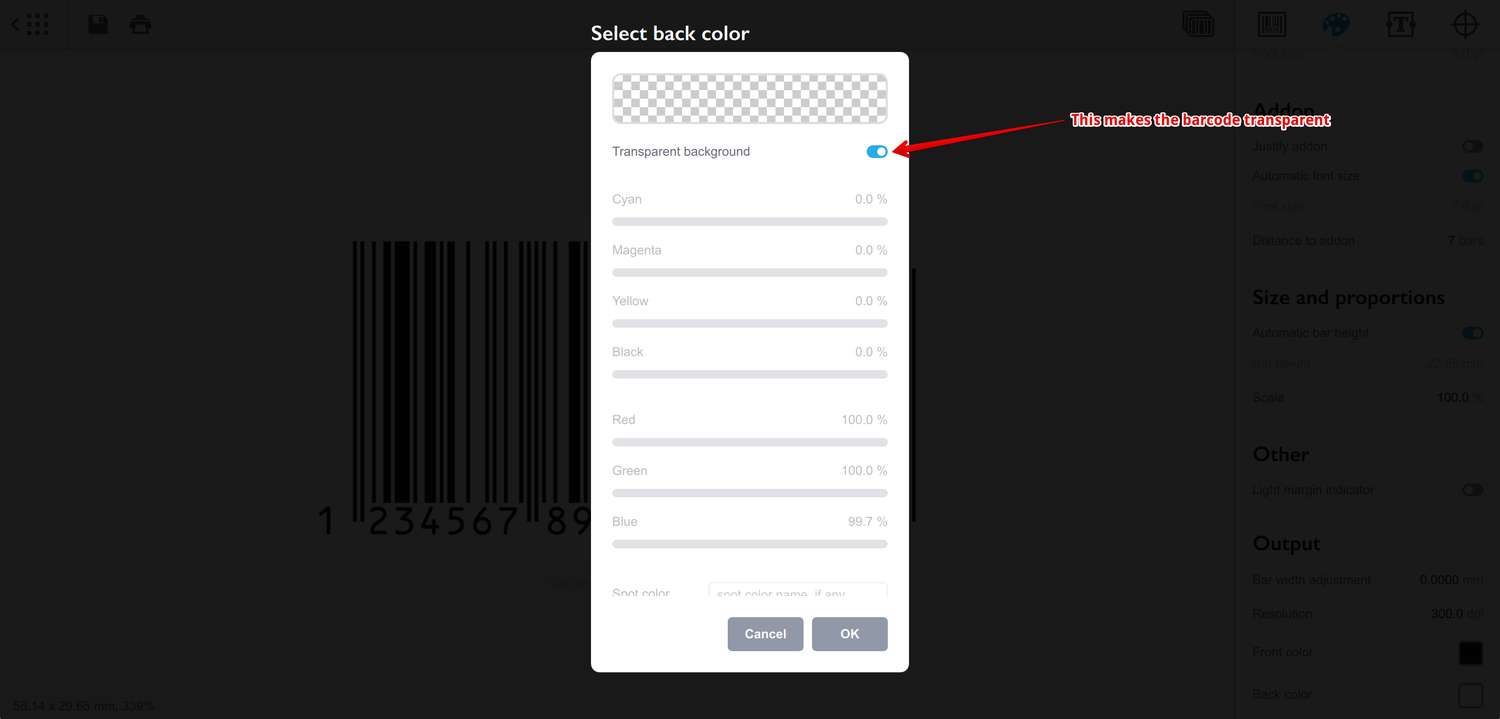Configuring the background color of a barcode