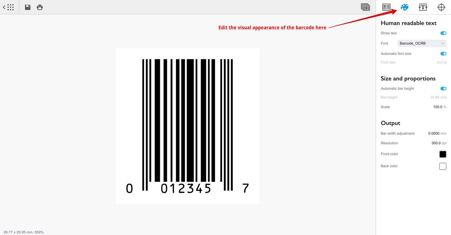 Configuring the visual appearance of the UPC-E barcode