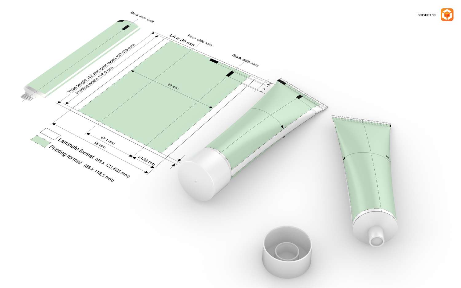Tube design prototype made in Boxshot