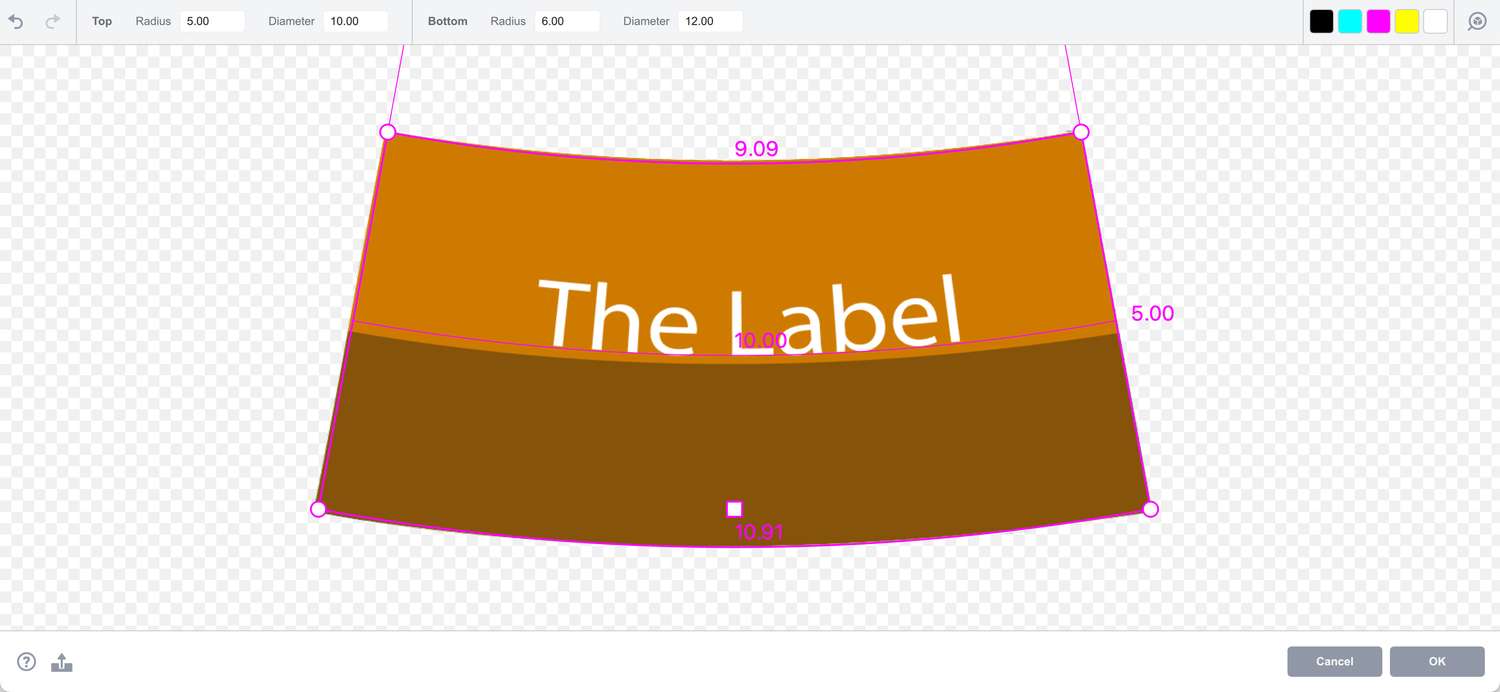 The conical label artwork is now aligned with the grid