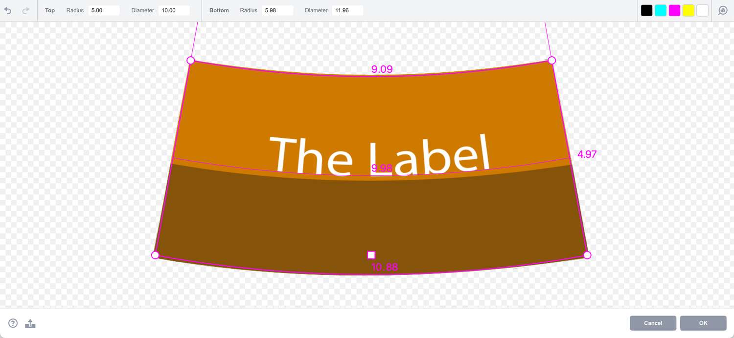The frame is adjusted to the conical label artwork
