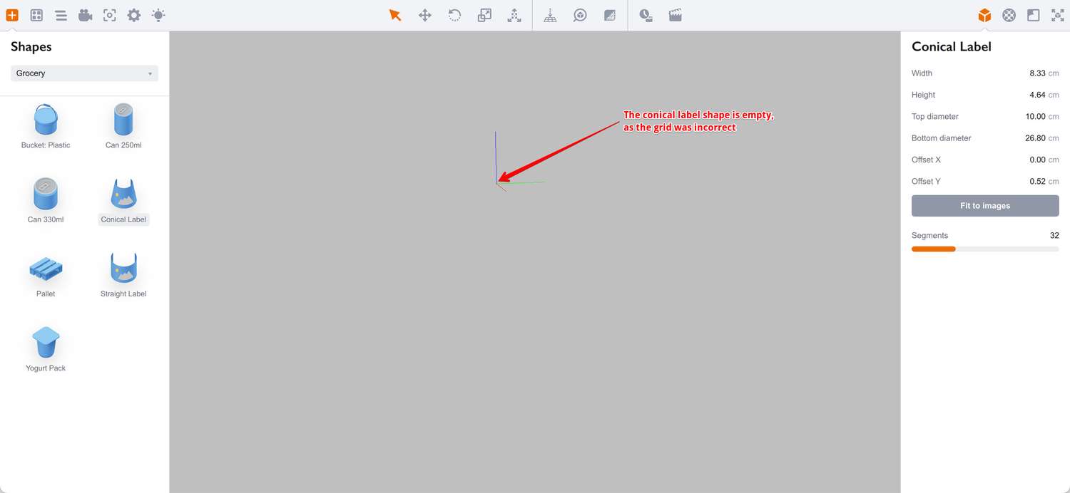 The conical label is not displayed because of the error