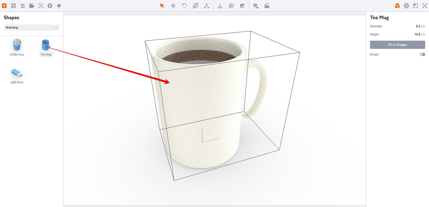 Dragging a mug object into the scene
