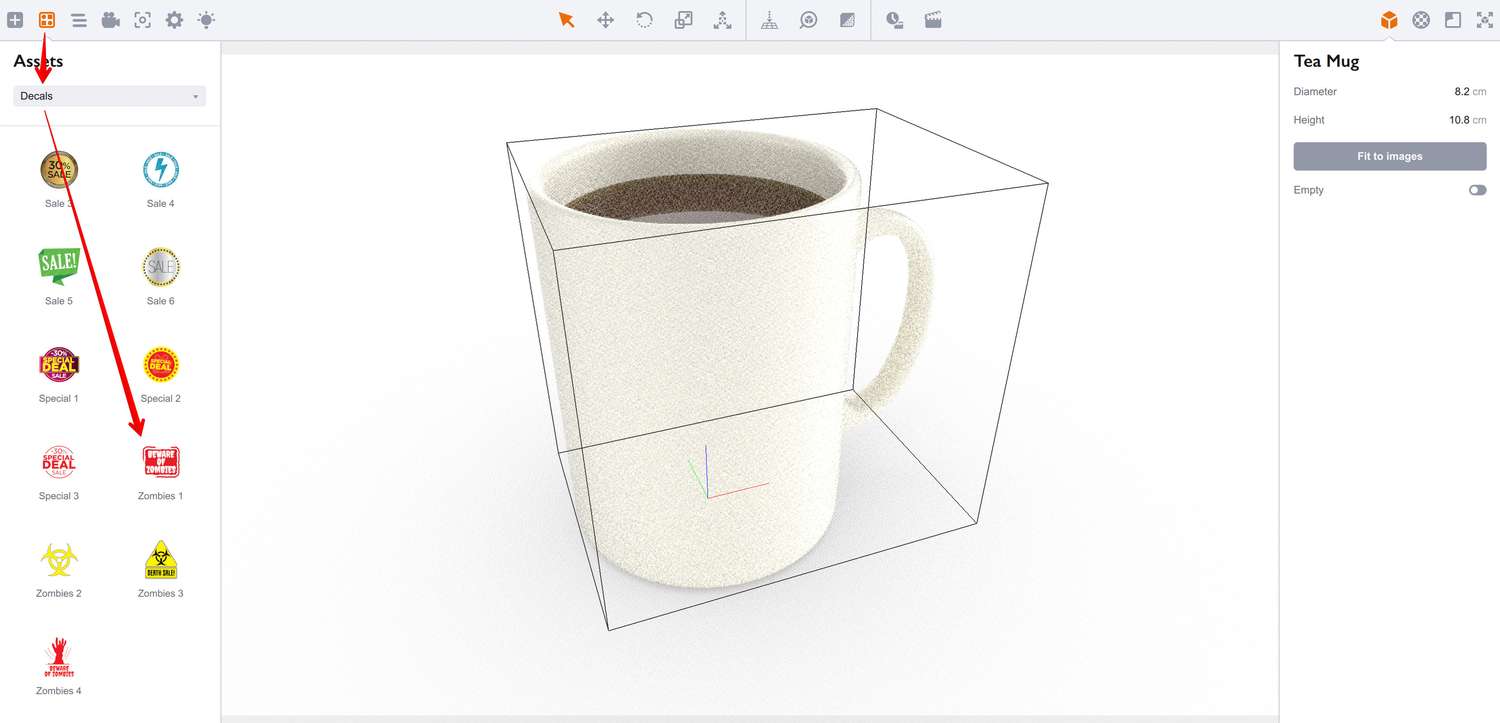 Selecting one of the built-in decals in Boxshot