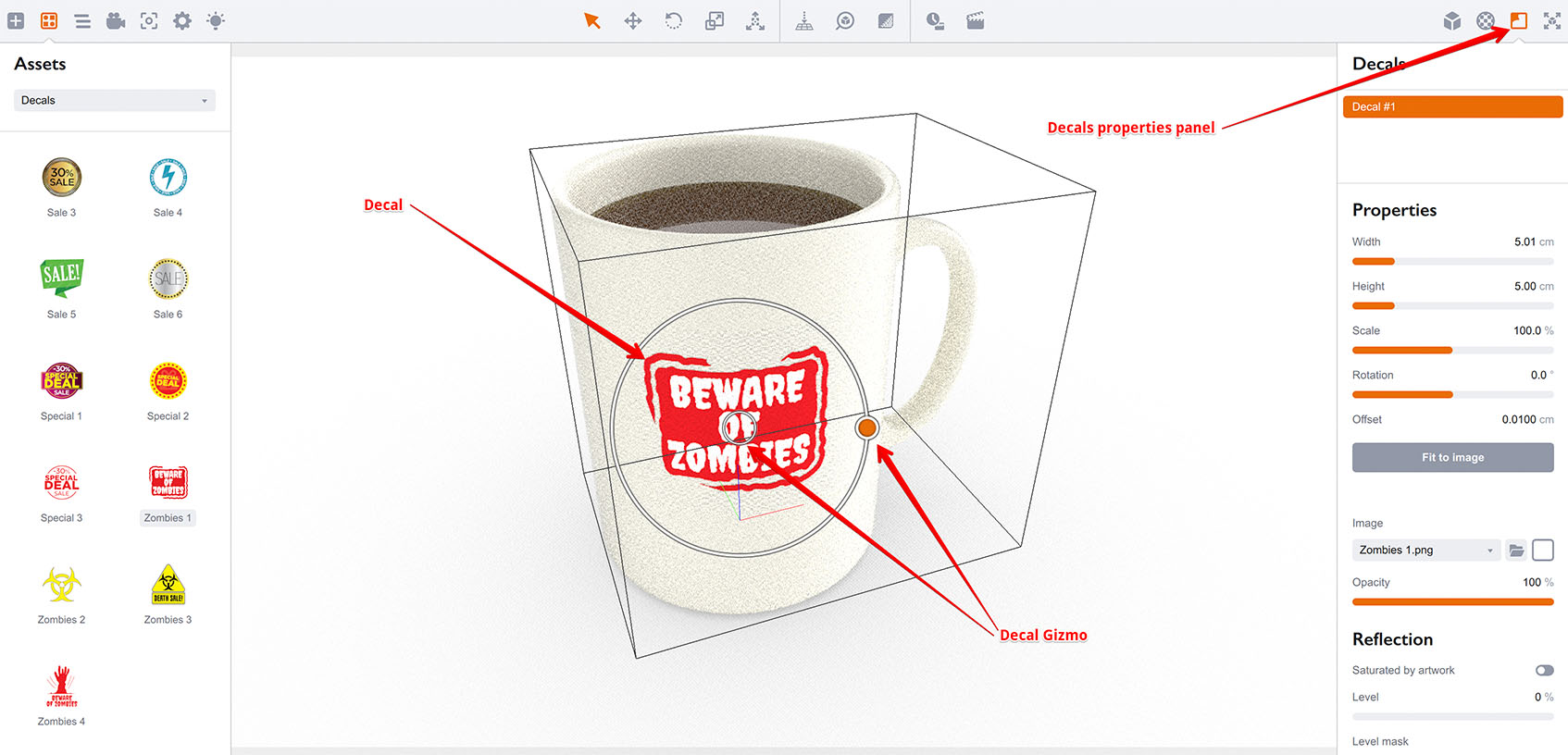 The decal is applied onto the mug shape