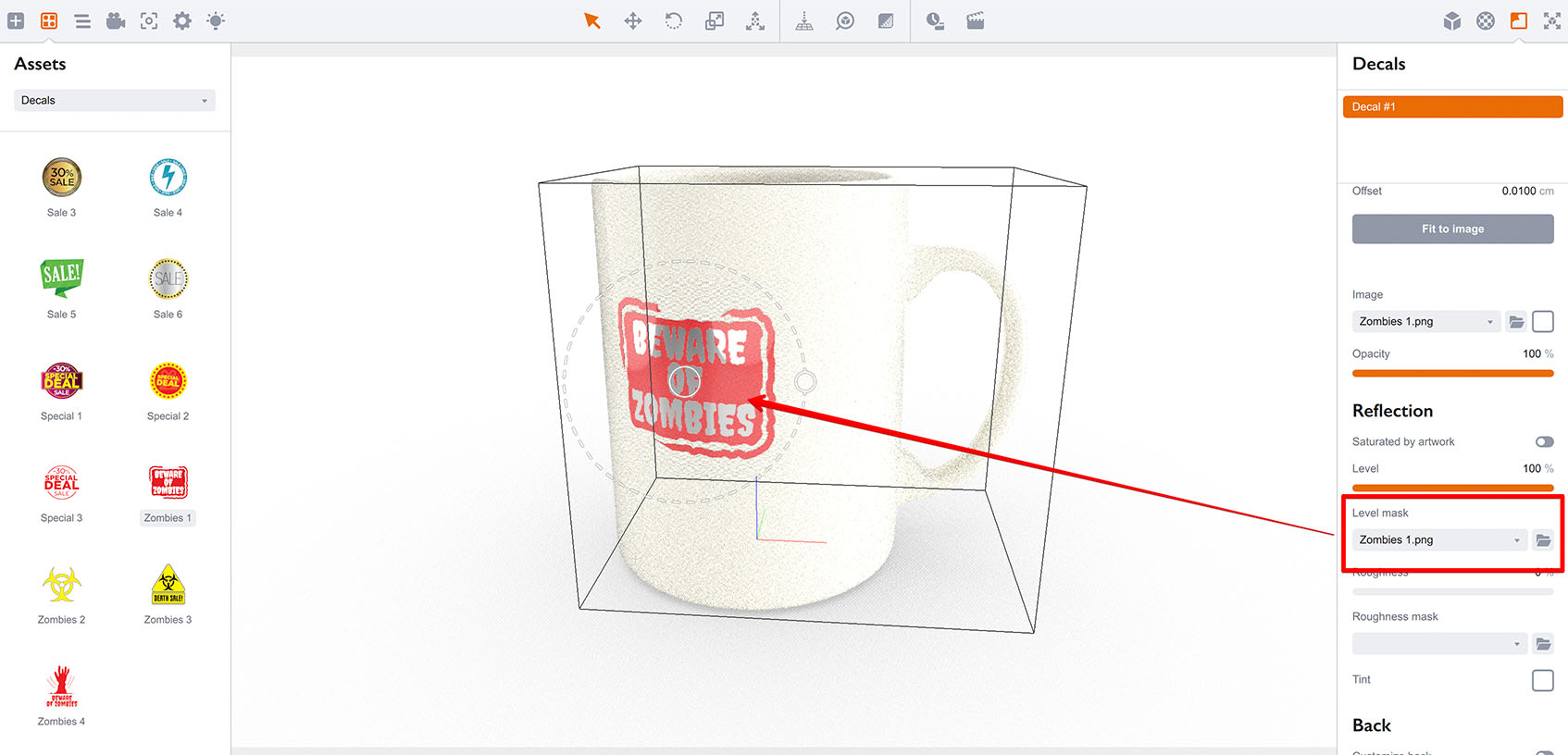 Decal reflection mask