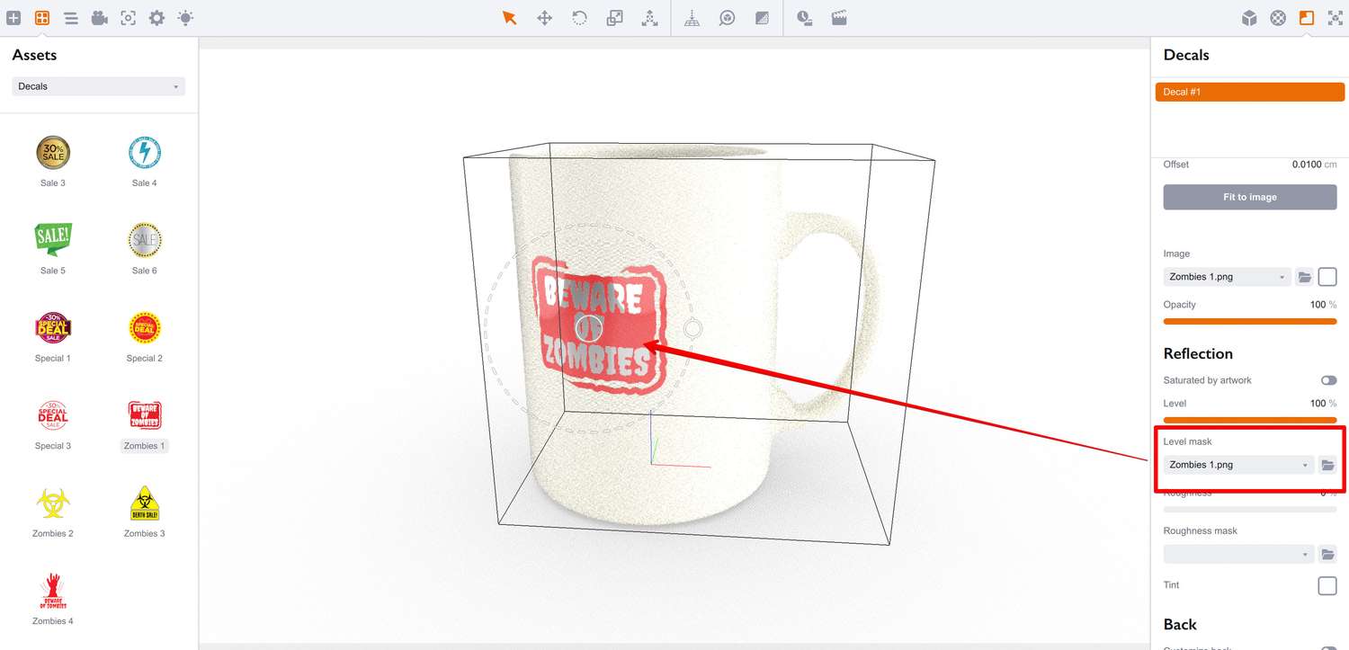 Decal reflection mask