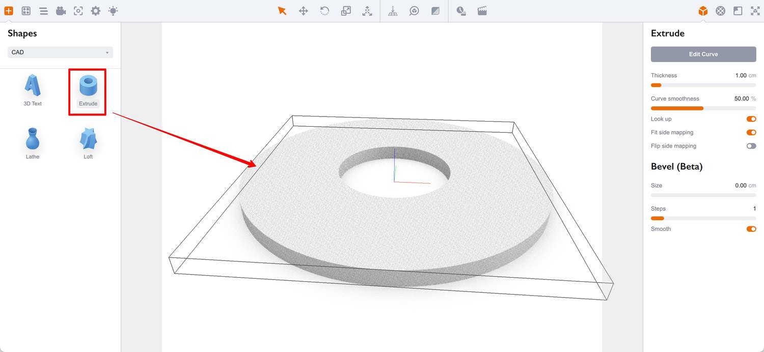 Dragging the Extrude object into the scene