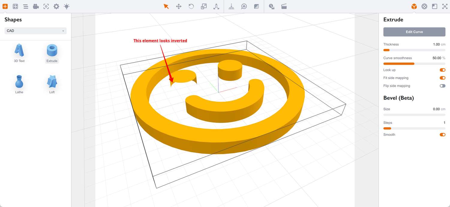 Extruded shape looks inverted because of the wrong curve direction