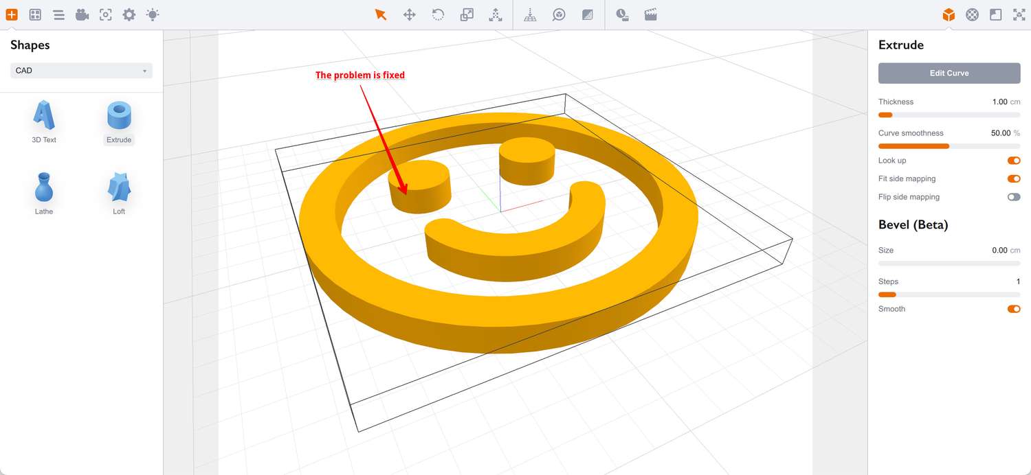 Extruded element is now fixed in 3D