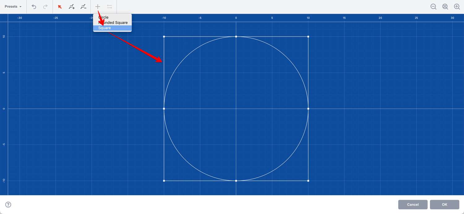 Adding a new square path in extrude editor