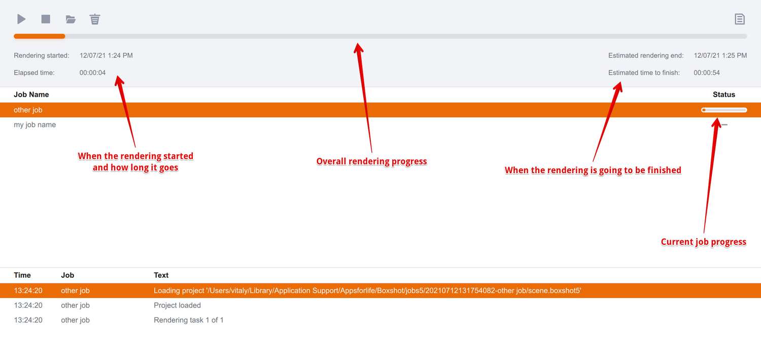 Boxshot Job Manager progress bar and timers explained