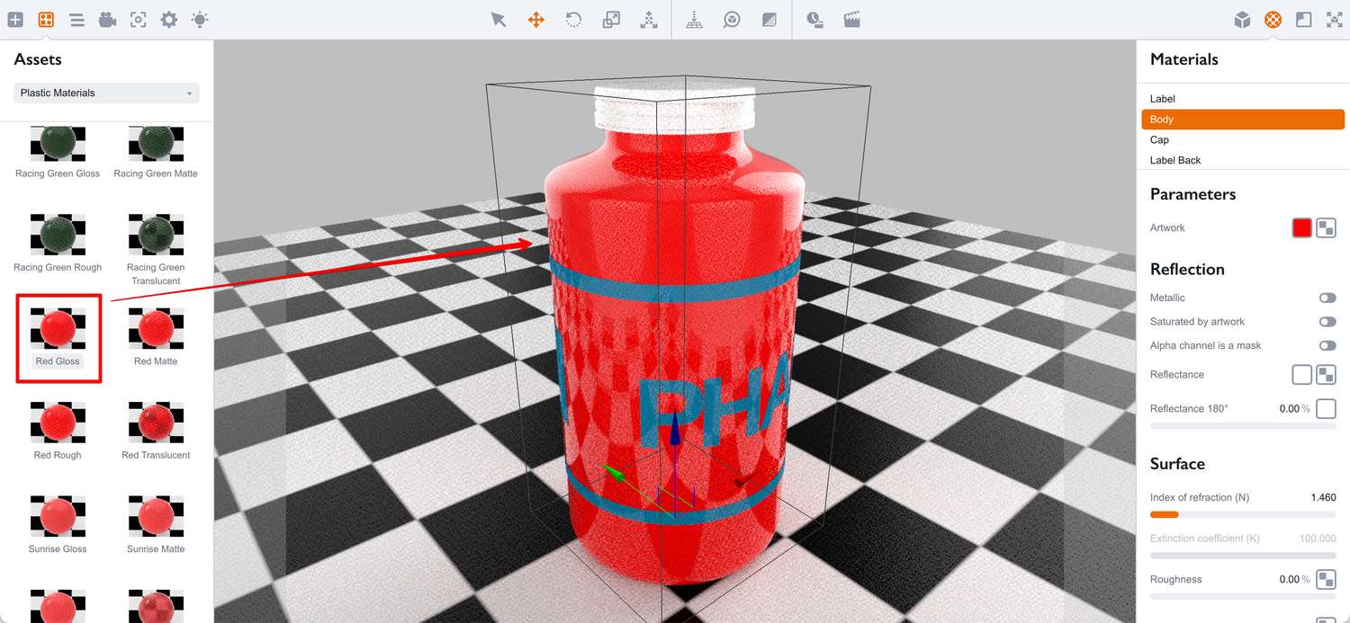 Red plastic bottle with a semi-transparent label