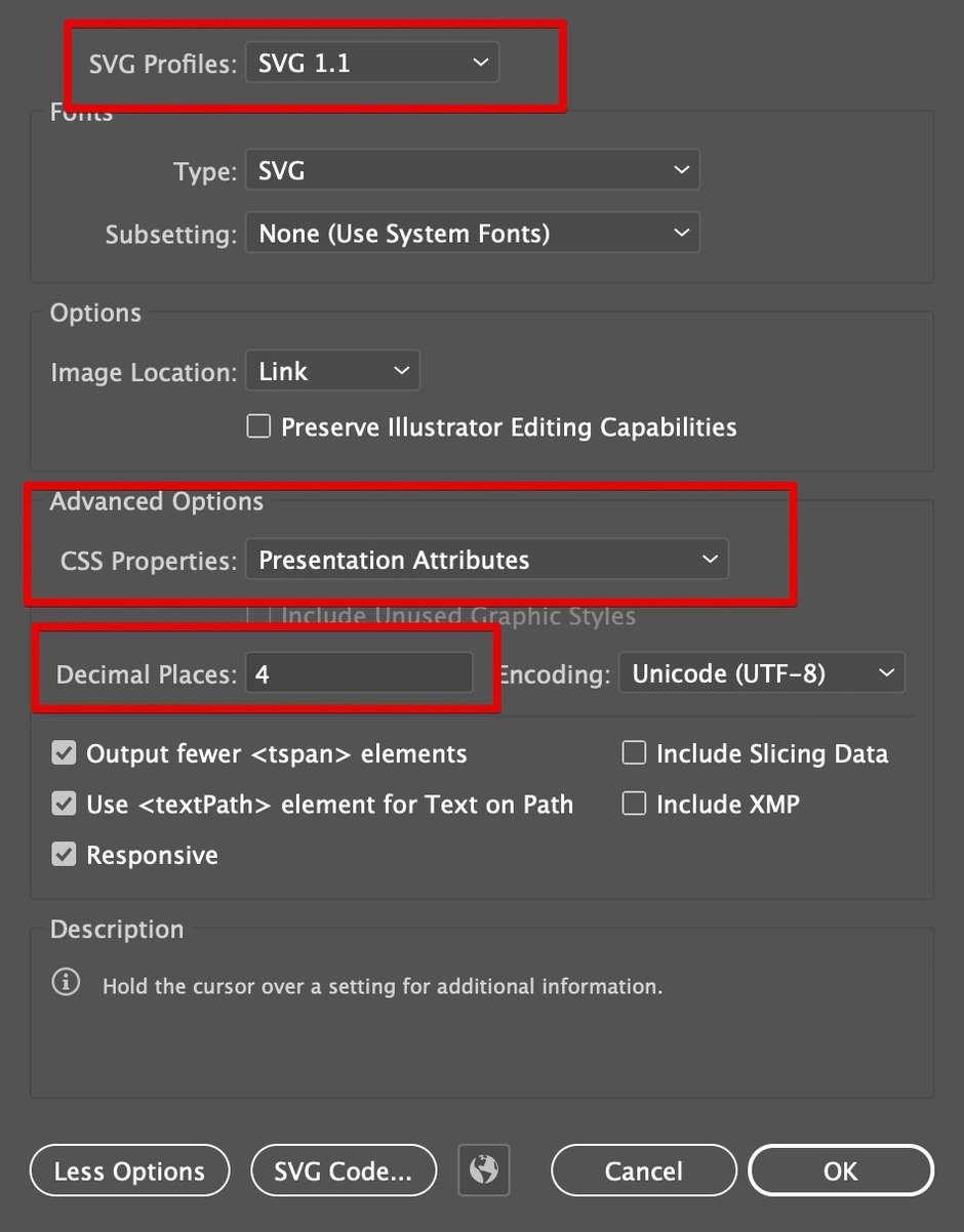 Adobe Illustrator SVG export settings for Lathe objects