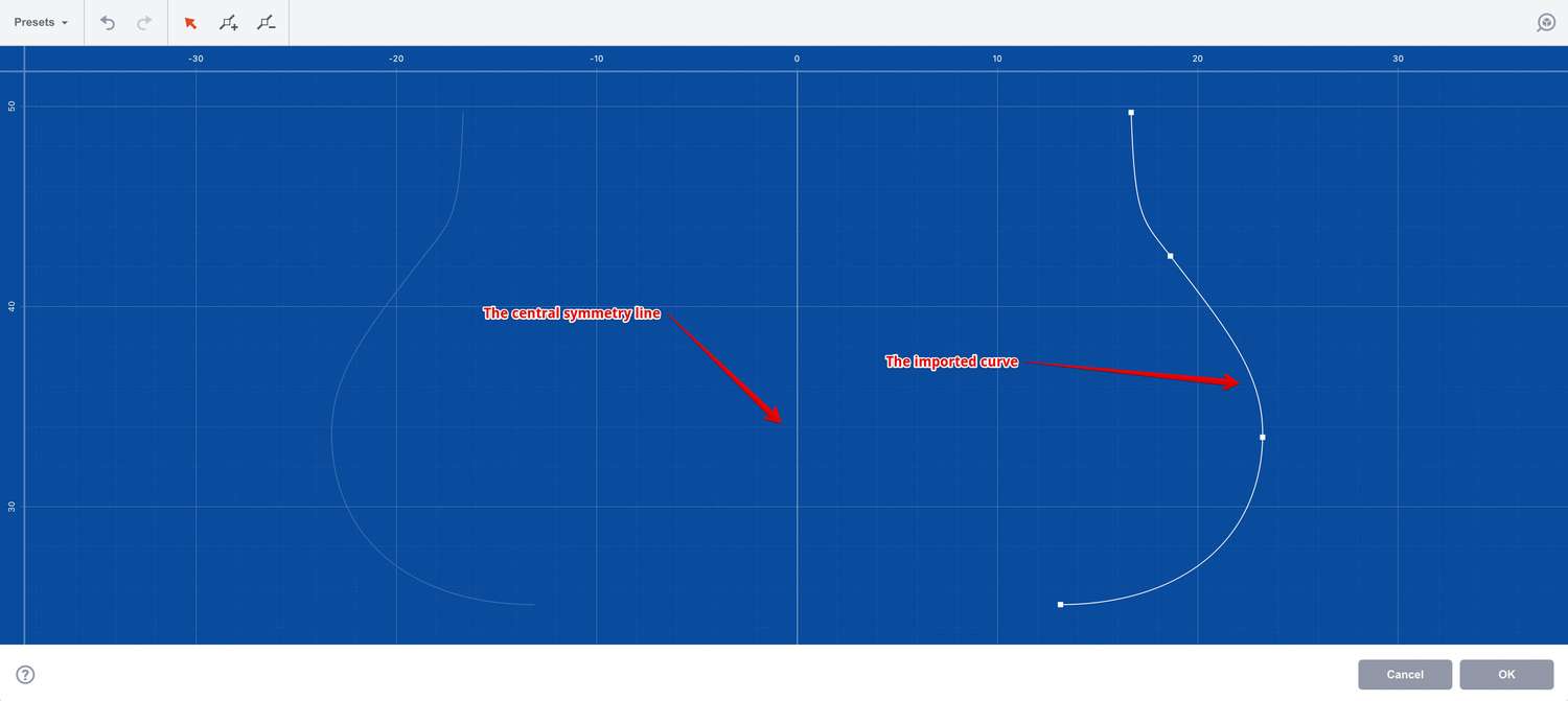 Imported curve is loaded to Boxshot lathe editor